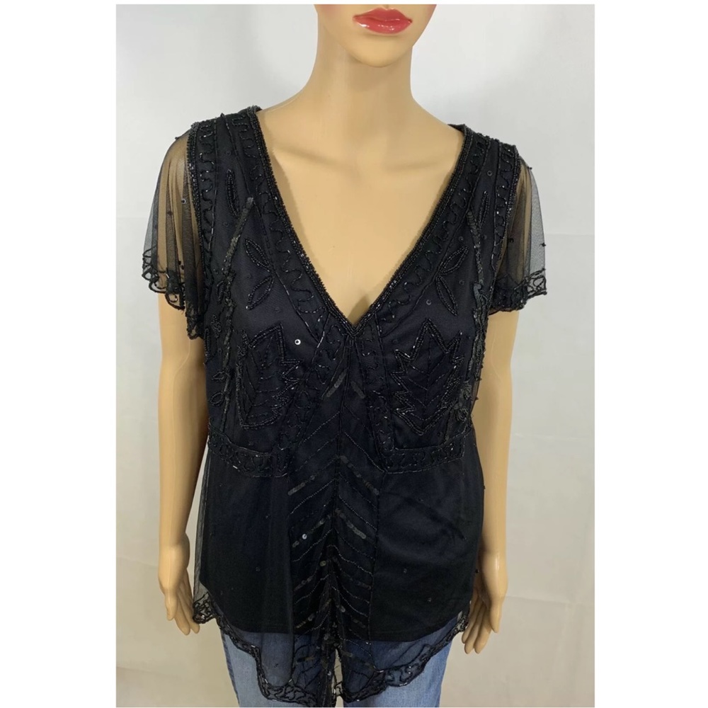Scala Women’s Sequin Black 1X Sleeveless Top
